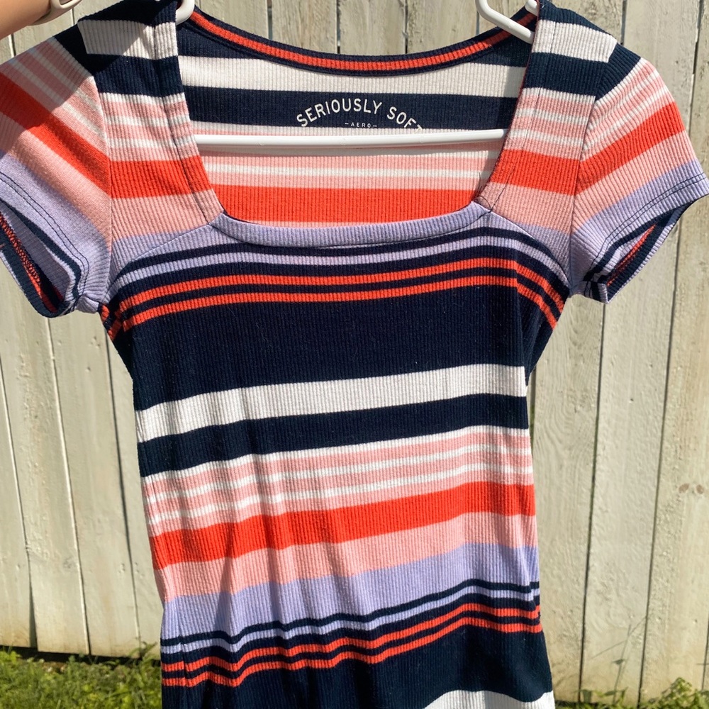 Aeropostale Stripe Soft Tee (Pink, Navy Blue, Coral)